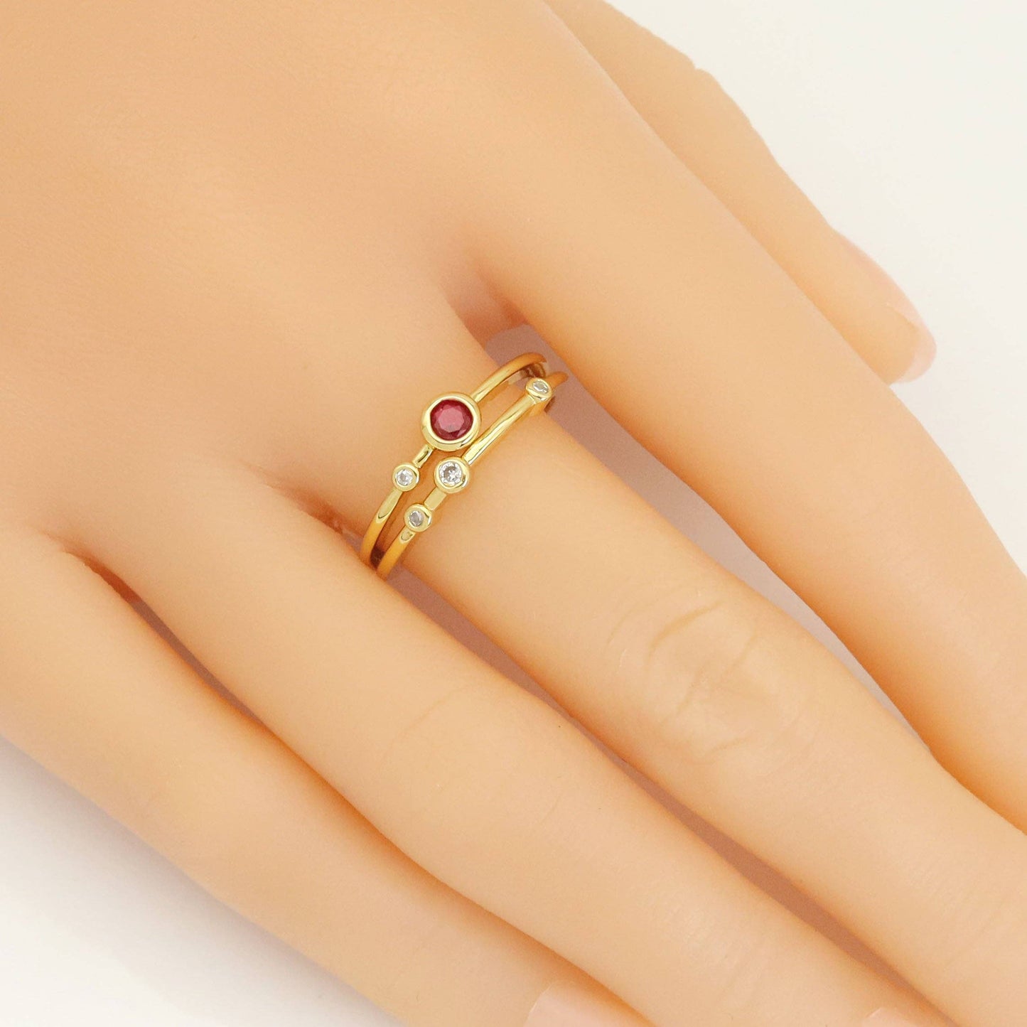 Fuchsia CZ Double Line Gold Adjustable Ring, Sku#LK949