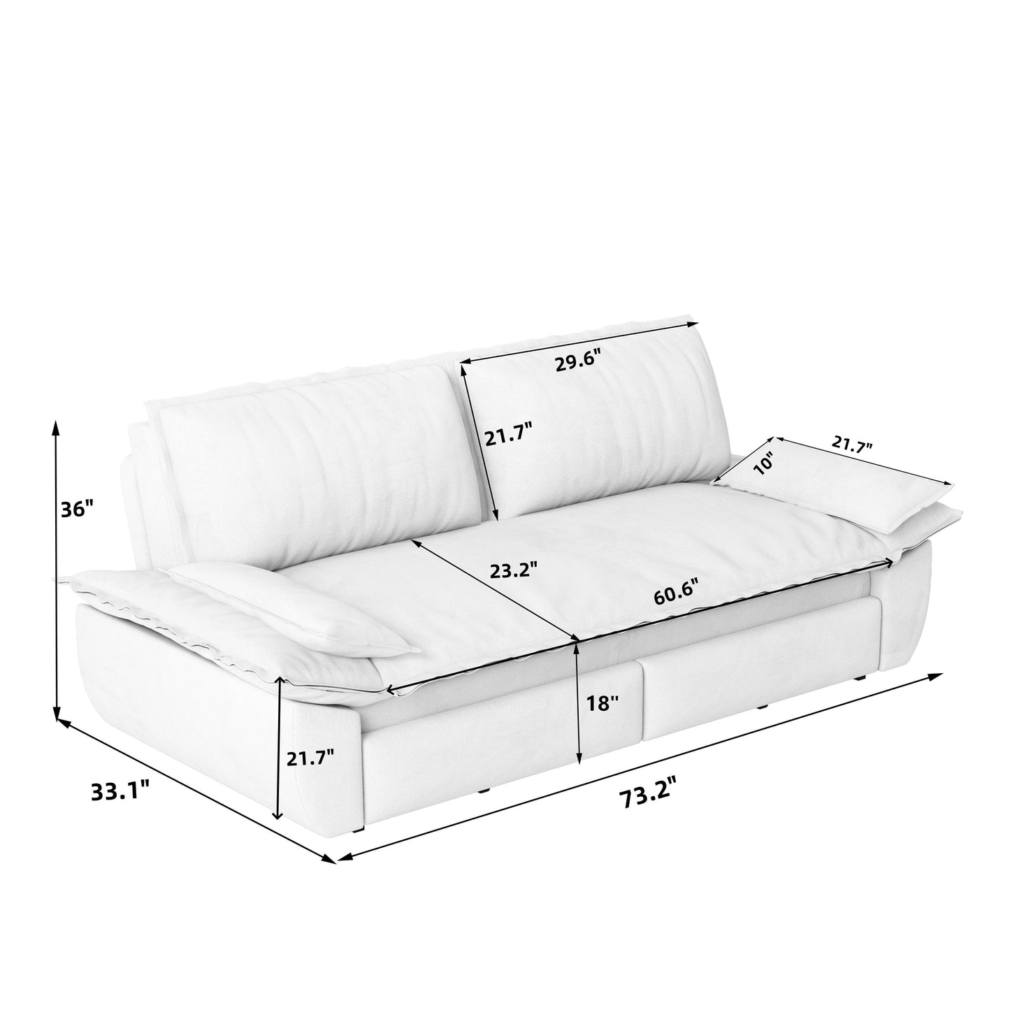 73.2" Queen Pull Out Sofa Bed - 3-in-1 Convertible Sleeper