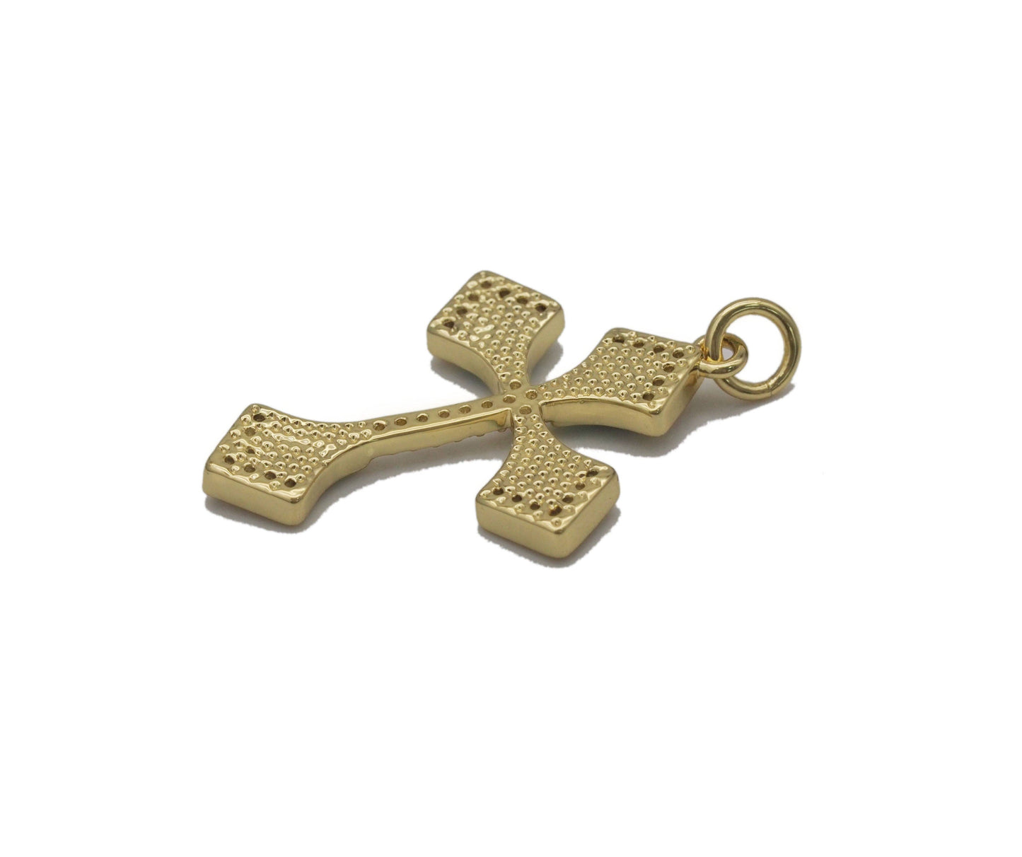 Gold CZ Turquoise/Malachite Cross Charm, Sku#L698