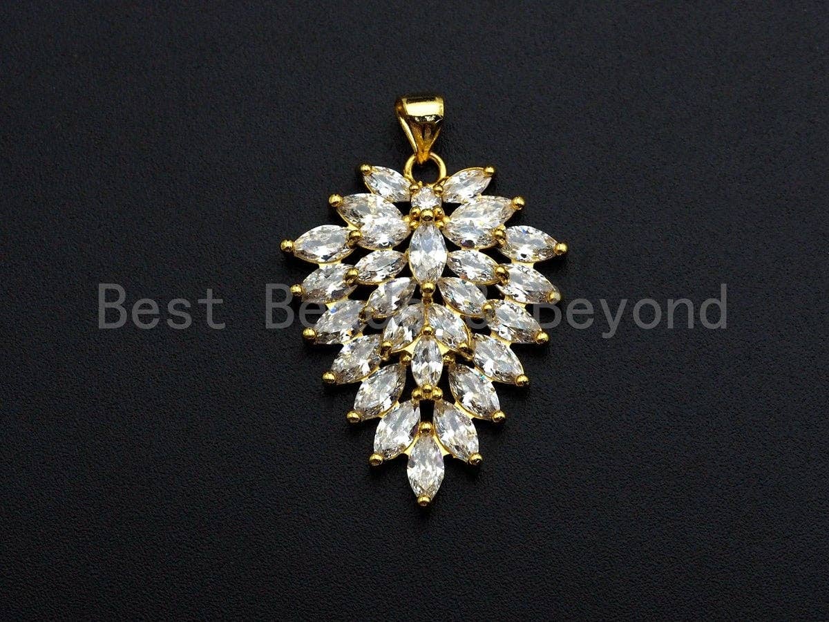 CZ Micro Pave Triangle Shape Pendant, Cubic Zirconia Taper Shape Pendant, Silver/Gold Tone, 24x31mm, Sku#FH64