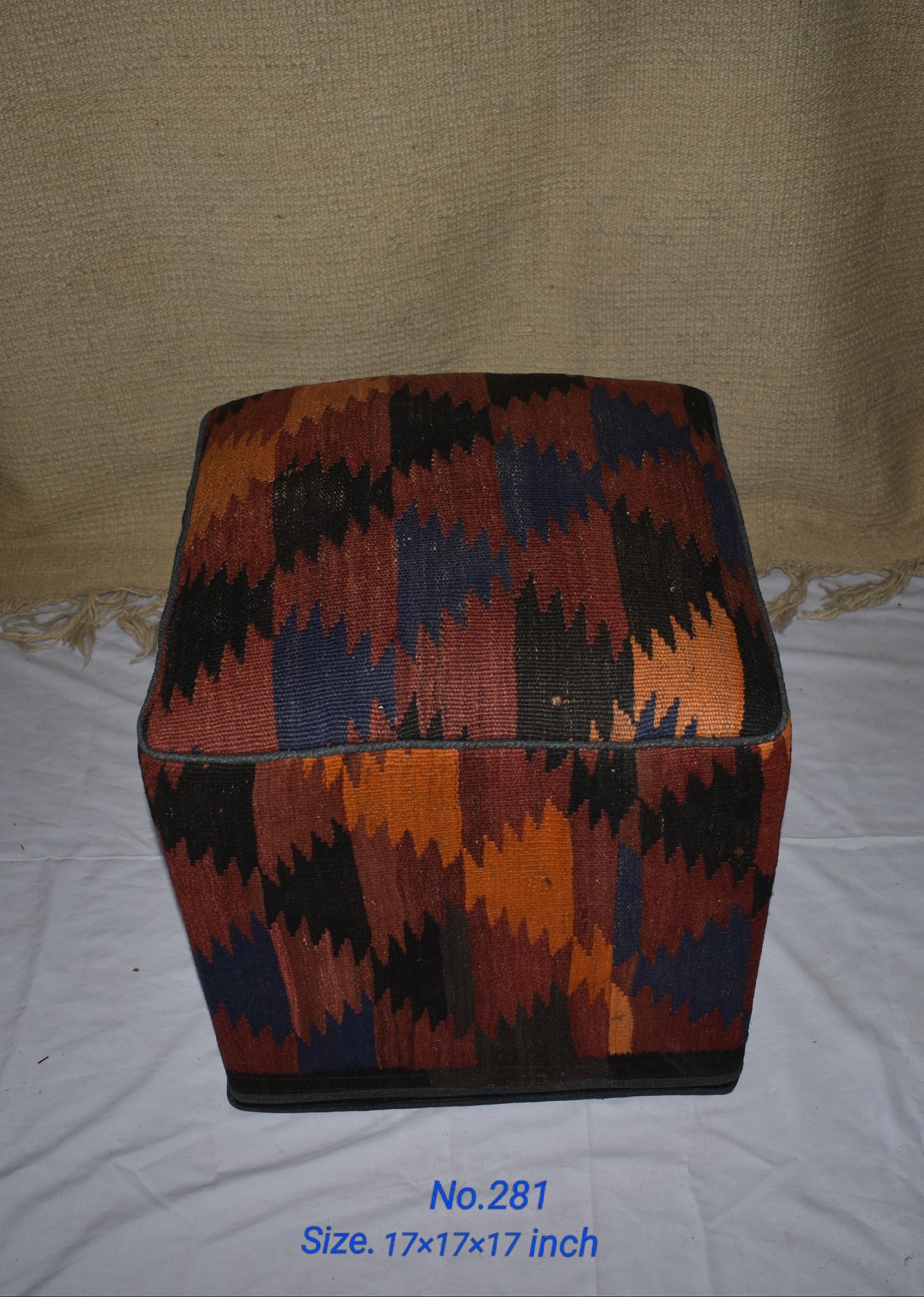 One of a Kind Kilim Rug Pouf Ottoman foot stool - #281