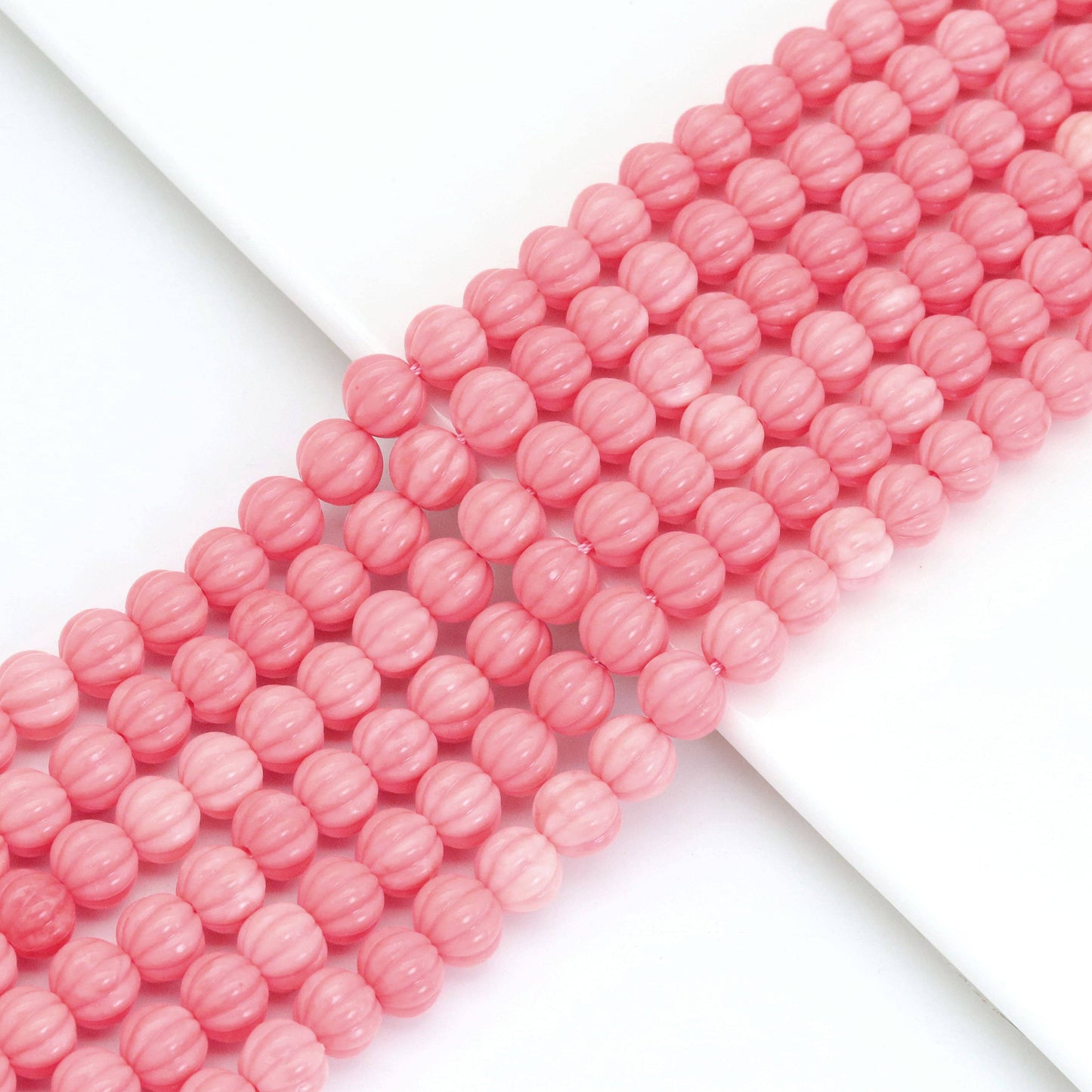 10mm Pink Carved Pumpkin Jasper Beads, Sku#U2027