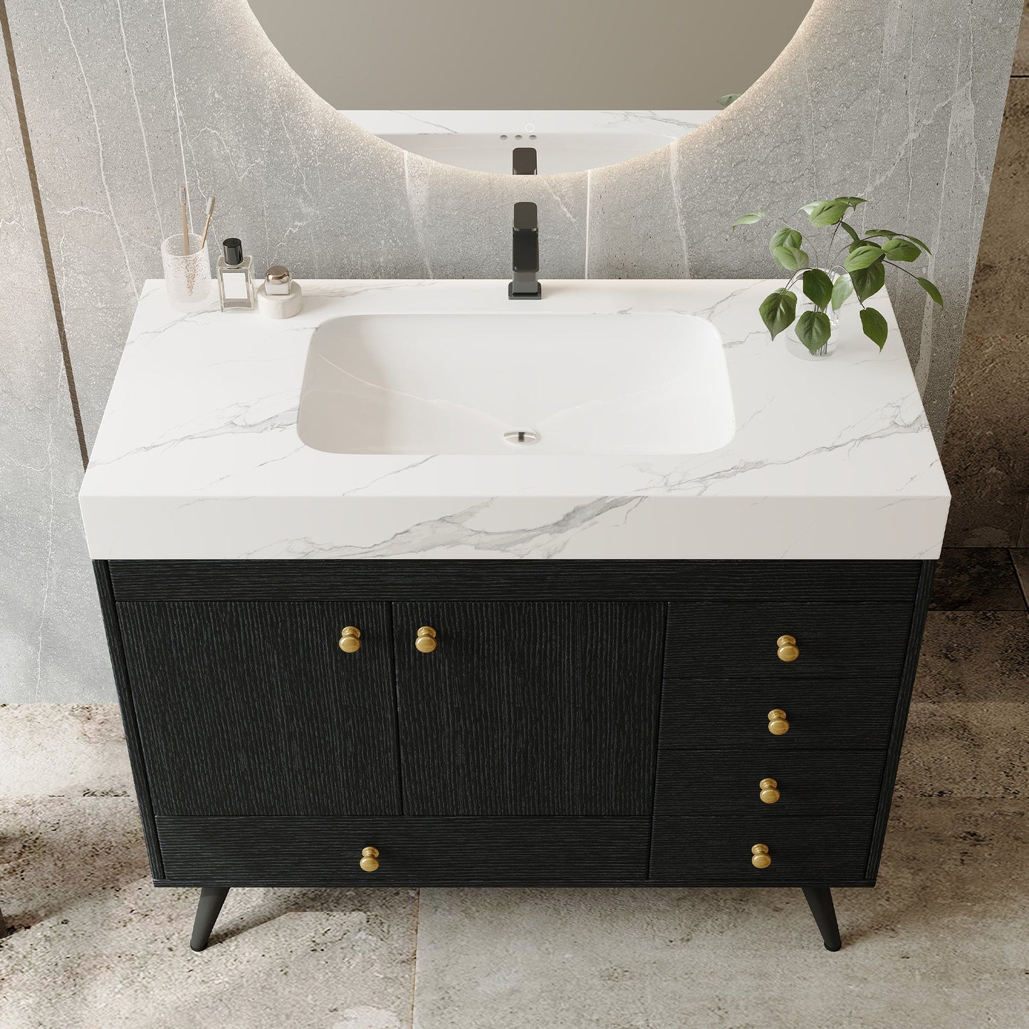 36" Freestanding Bathroom Vanity with Faux Marble Top