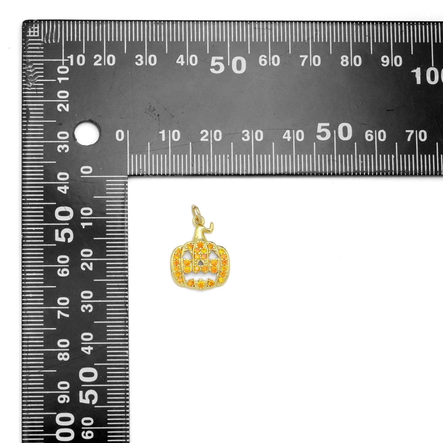 Orange CZ Pumpkin Halloween Charm, Sku#A208