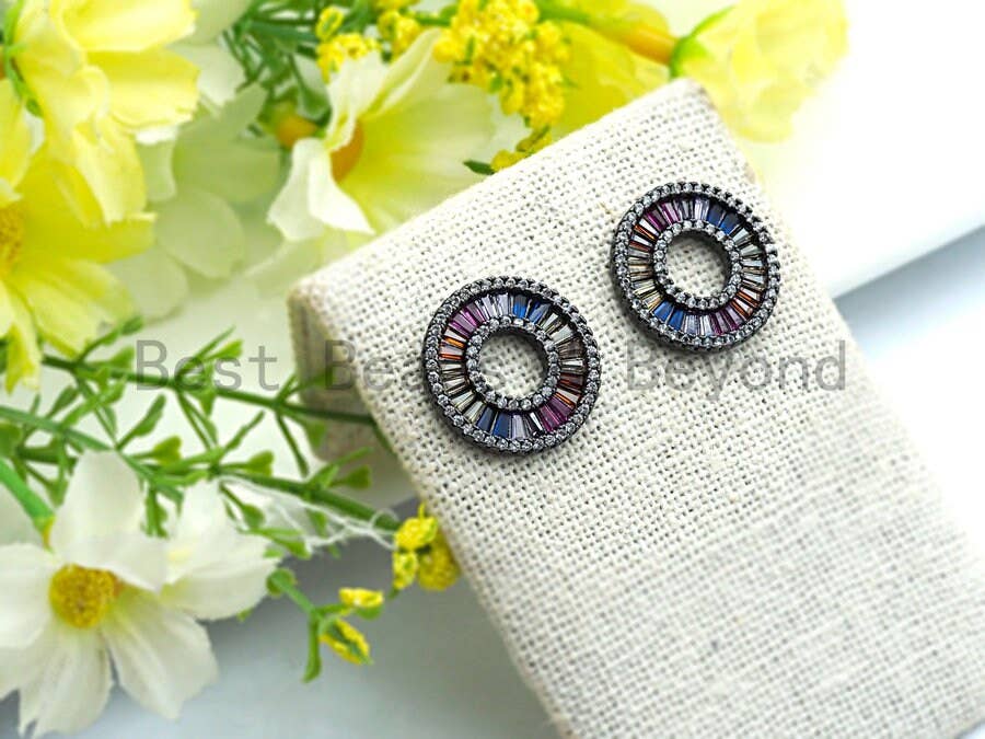 Rainbow cz Micro Pave Earring, Cubic Zirconia Gold/Silver/Rose Gold/Black Stud Earring, Pave CZ Earrings, 18mm,sku#J89
