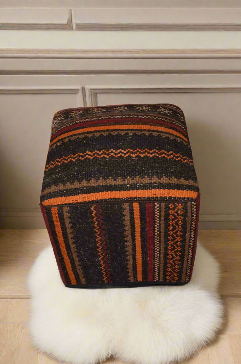 One of a Kind Kilim Rug Pouf Ottoman foot stool - #285