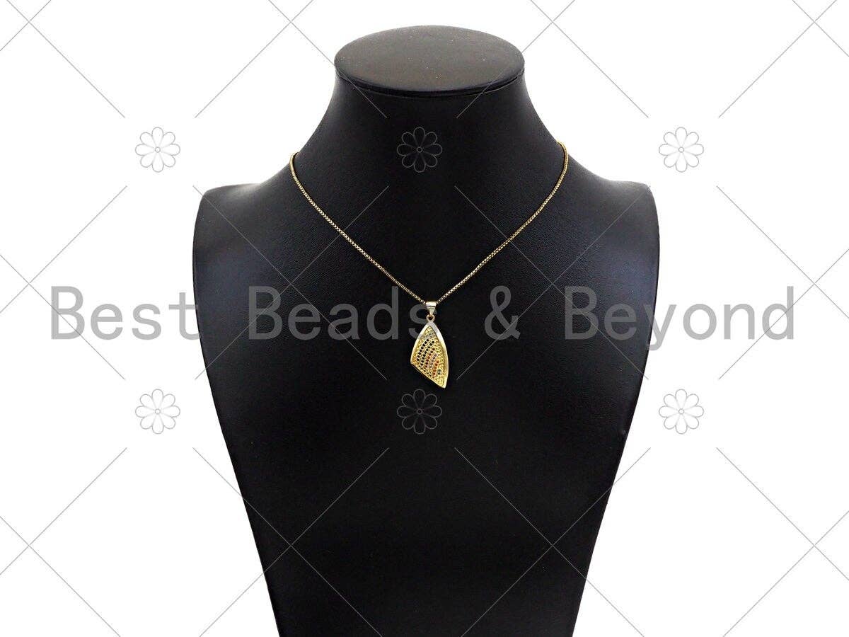 Golf Filled Colorful CZ Micro Pave Triangle Shell Shape Pendant, 18K Gold Filled Rainbow Charm, Necklace Bracelet Charm,14x28mm,Sku#LK331
