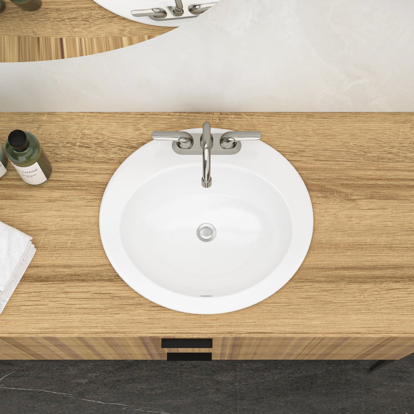 20"x18" White Ceramic Oval Drop In Bathroom Sink