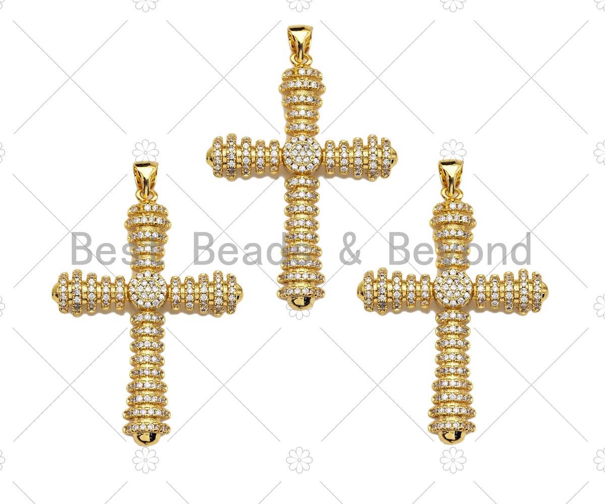 Large CZ Micro Pave Chunky Cross Shape Pendant  Charms , Cross Necklace Charms, 28x39mm, Sku#LK143