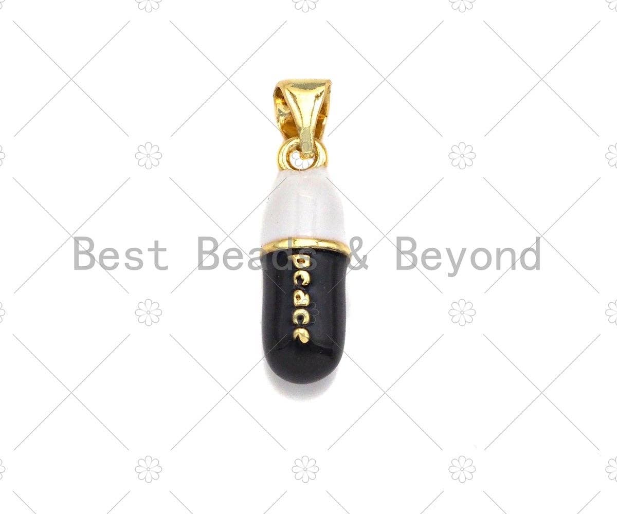 Enamel Colorful Pill Shape Pendant Charm,Peace Word Pink Turquoise Black Cobalt Red Enamel Jewelry,6x17mm,Sku#LK281