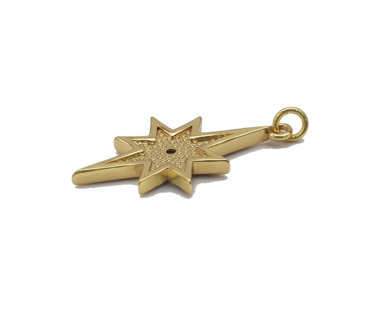 Gold CZ Enamel North Star Charm, Sku#L710