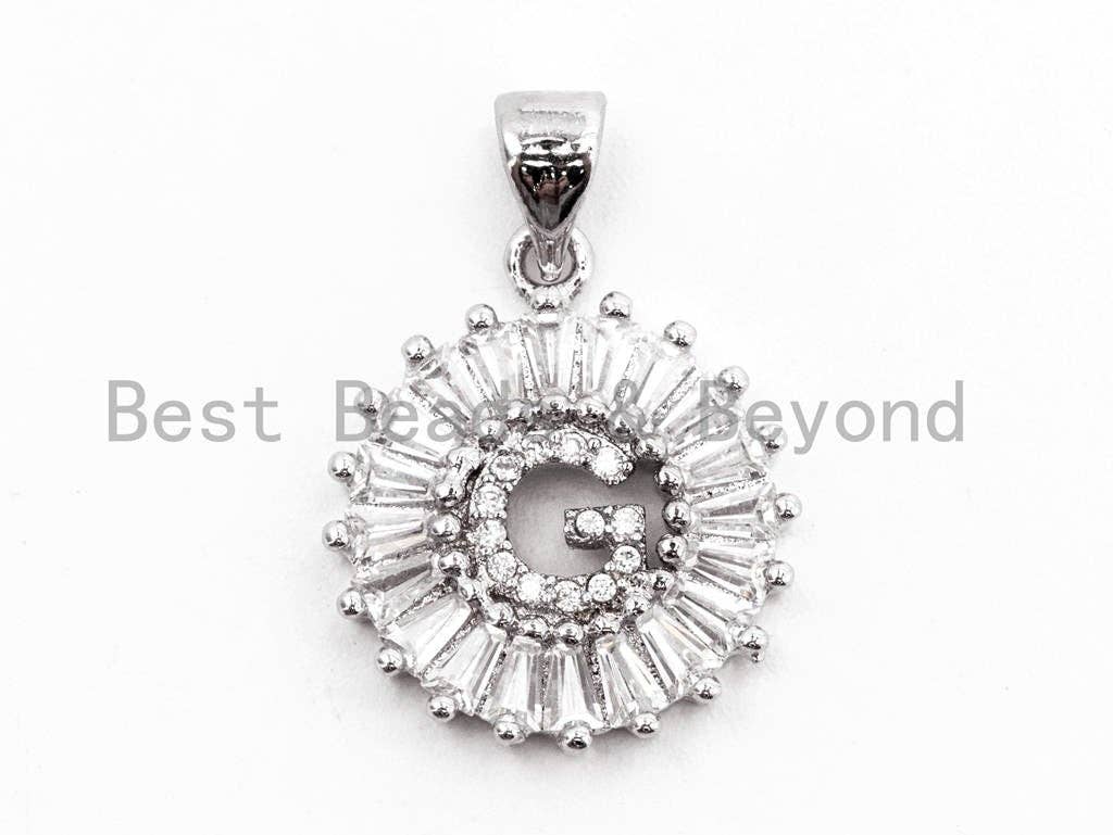 CZ Micro Pave Initial Letter G Charm/Pendent Beads,Cubic Zirconia Pave Alphabet Beads Pendent, Gold/Silver Finish,16x18mm,sku#Z226