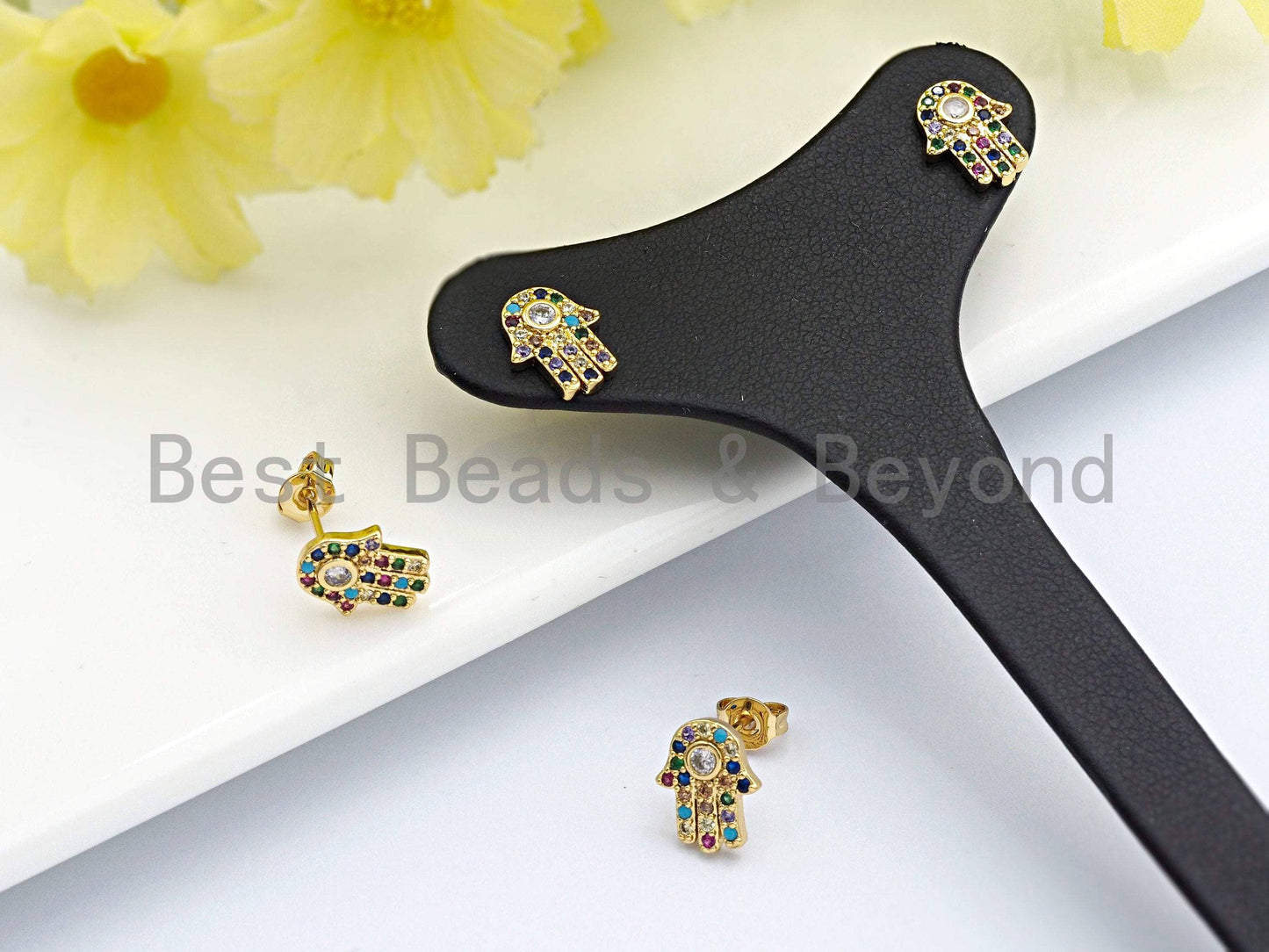 Clorful CZ Cute Hamsa Hand Stud Earring, Sku#J83