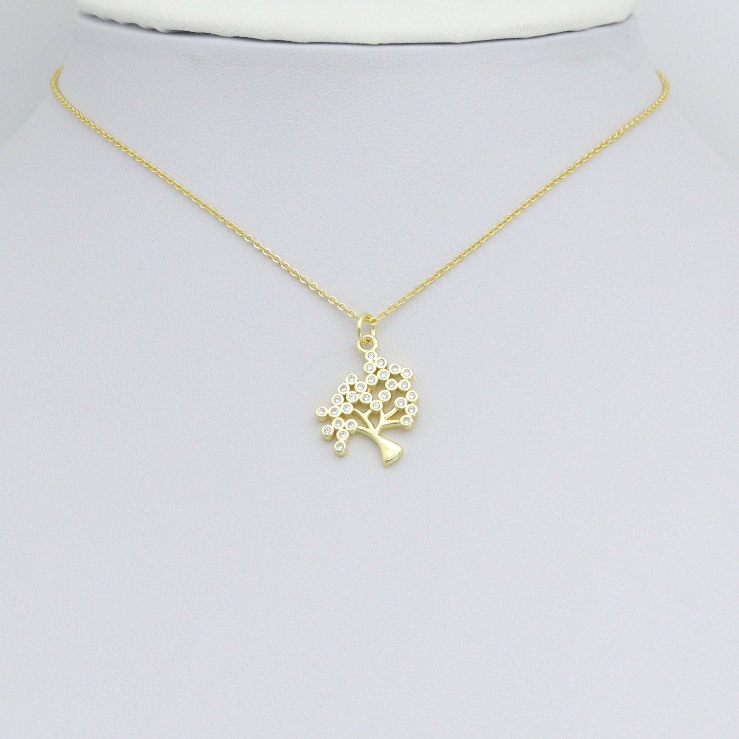 Clear CZ Gold life Tree Charm Pendant, Sku#LK1140