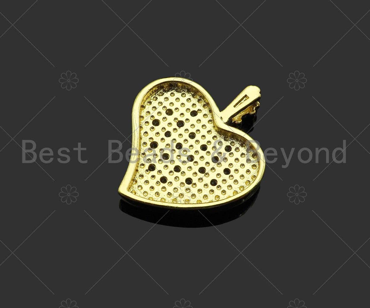 Gold Filled CZ Micro Pave Heart On Heart Shape Pendant, 18K Gold Filled Heart Charm, Necklace Bracelet Charm Pendant,20x23mm,Sku#LK335