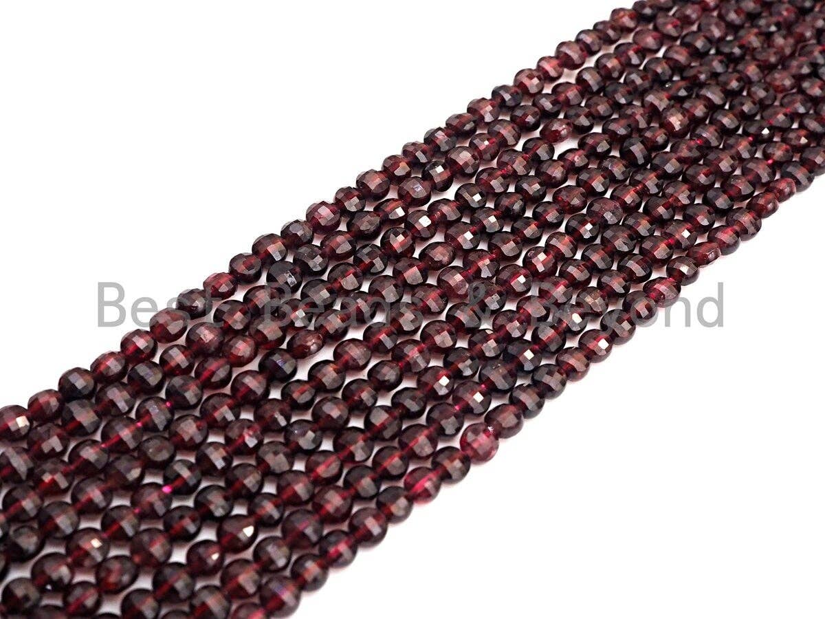 High Quality Natural Garnet CheckerBoard Cut Coin Shape beads, 4mm Turtle Shell Cut Garnet Beads, 16" Full Strand, sku#U812