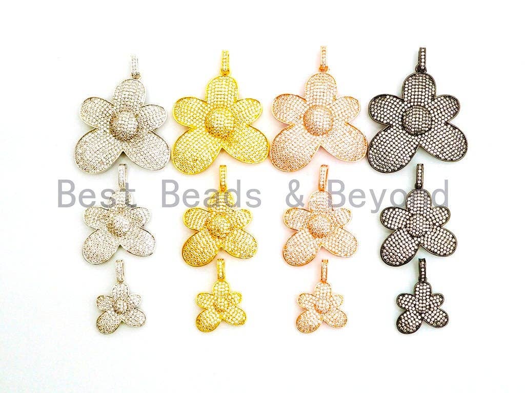 CZ Micro Pave Flower Pendant,Cubic Zirconia Paved Flower Charm Gold,Silver,Rose Gold,Gunmetal plated,40mm/30mm/20mm,sku#F492