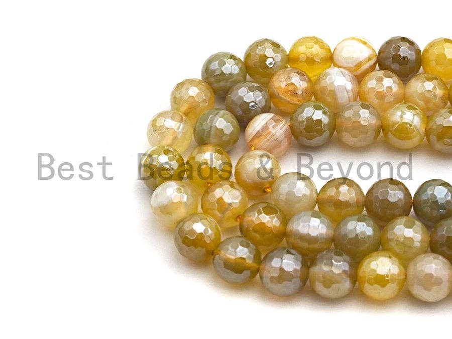 Mystic Plated Natural Faceted Plated Yellow Agate beads, 6mm/8mm/10mm/12mm Natural Yellow Natural Agate Beads, 15.5inch strand, SKU#U471