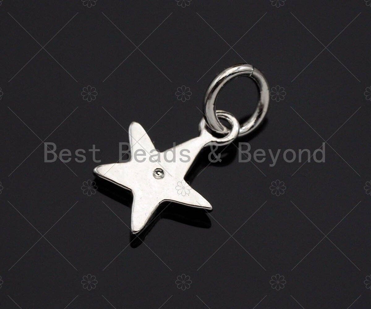 2pc Dainty Texturized Five Point Star Pendant/Charm, Bracelet Necklace Cubic Zirconia  Star Pendant Charm, 8x10mm,sku#Z1232