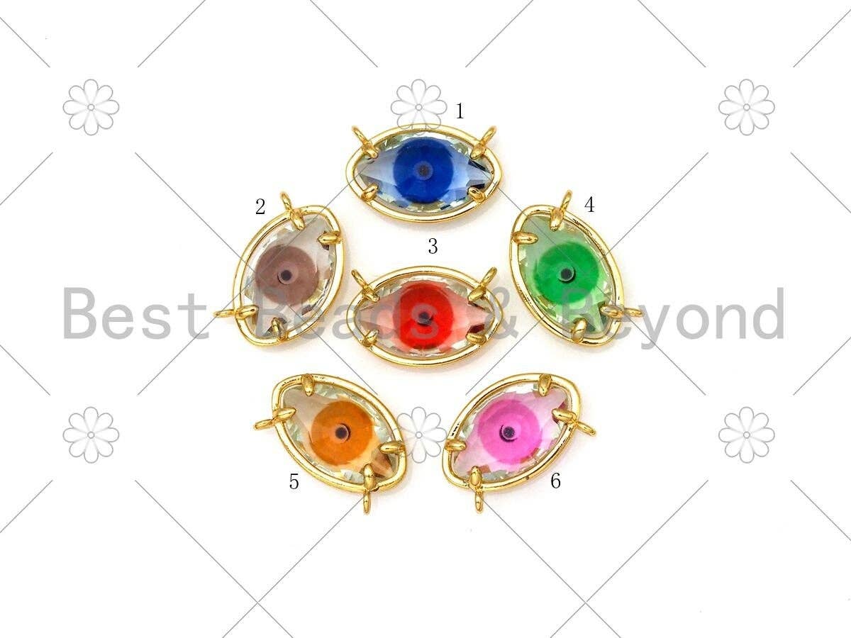 Colorful Evil Eye Shape Pendant/Charm, 18K Gold Filled Glass Quartz Charm, Necklace Bracelet Charm Pendant,13x20mm,Sku#LK393