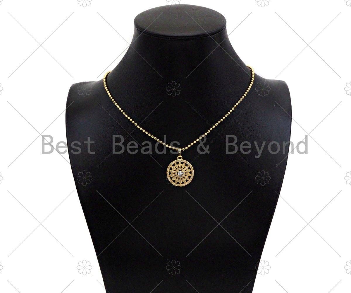 CZ Micro Pave Sunflower On Round Ring Pendant,Cubic Zirconia SKU#B130