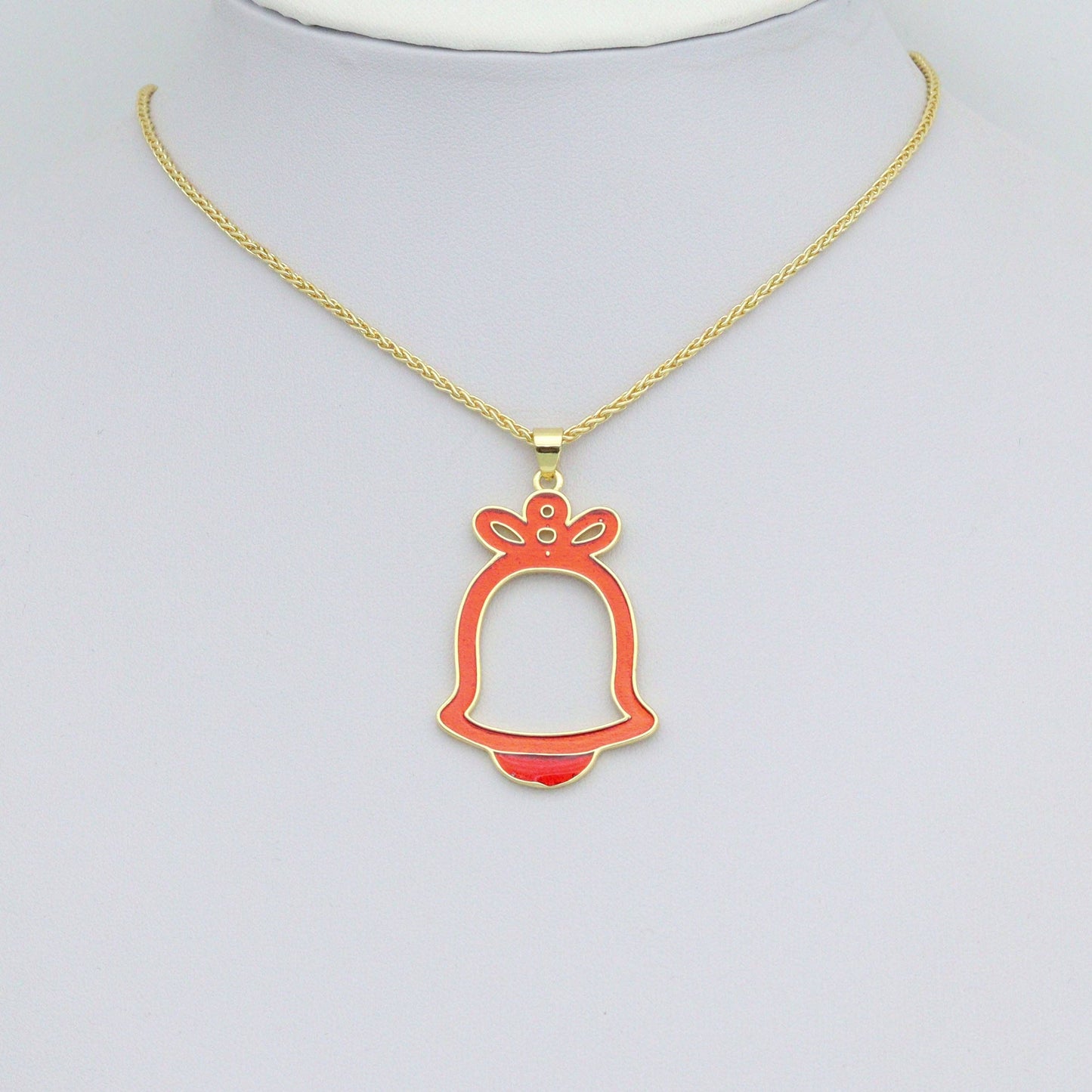 Red Enamel Gold Christmas Bell Charm Pendant,Sku#LK1208