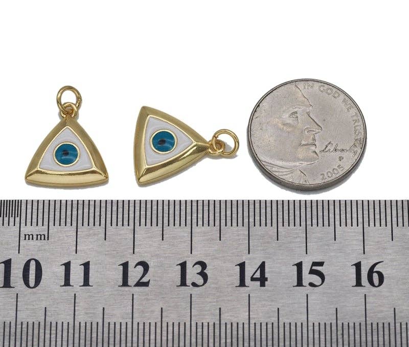 Gold CZ Evil Eye Triangle Shape Charm, Sku#LK721