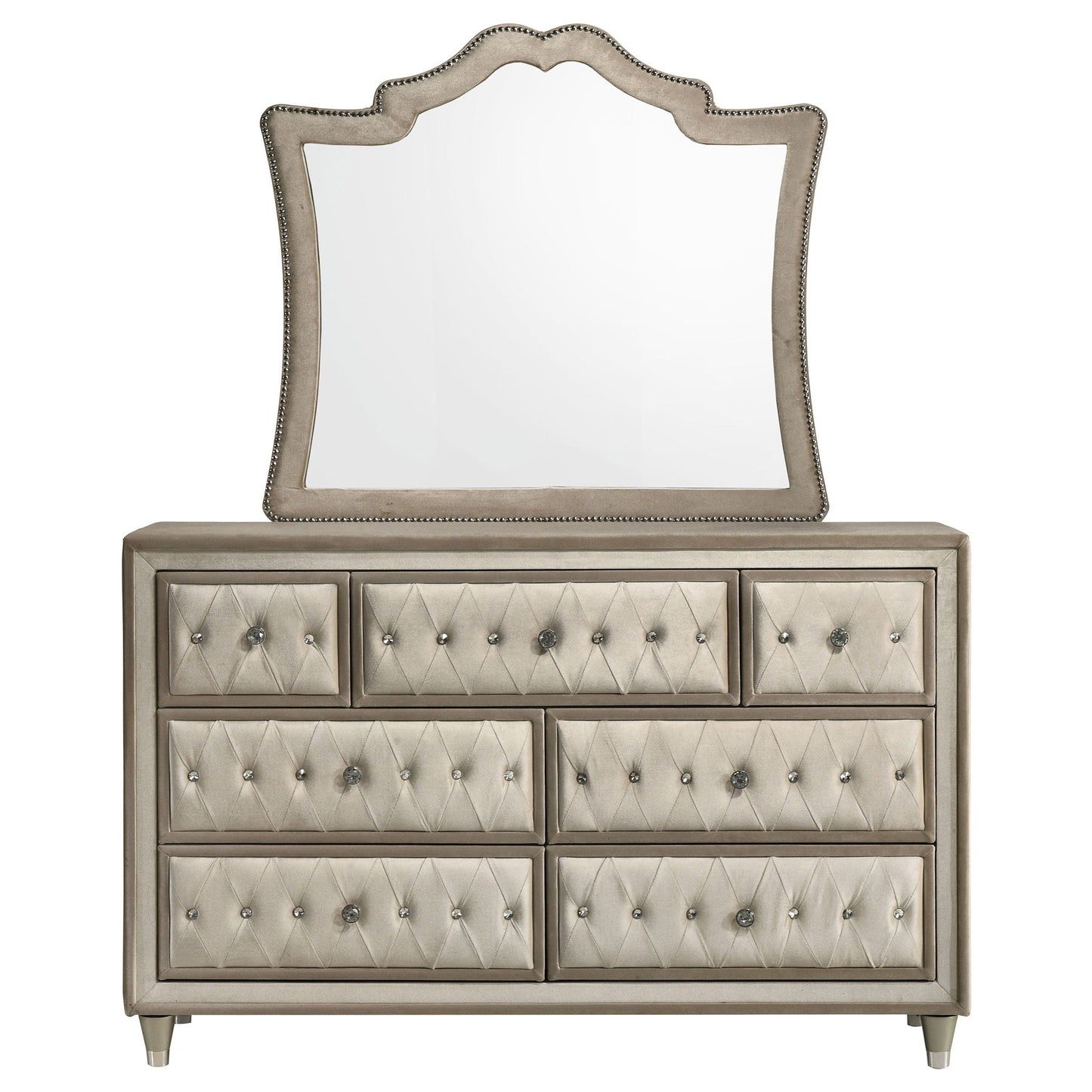 Antonella 7-drawer Upholstered Dresser with Mirror Ivory