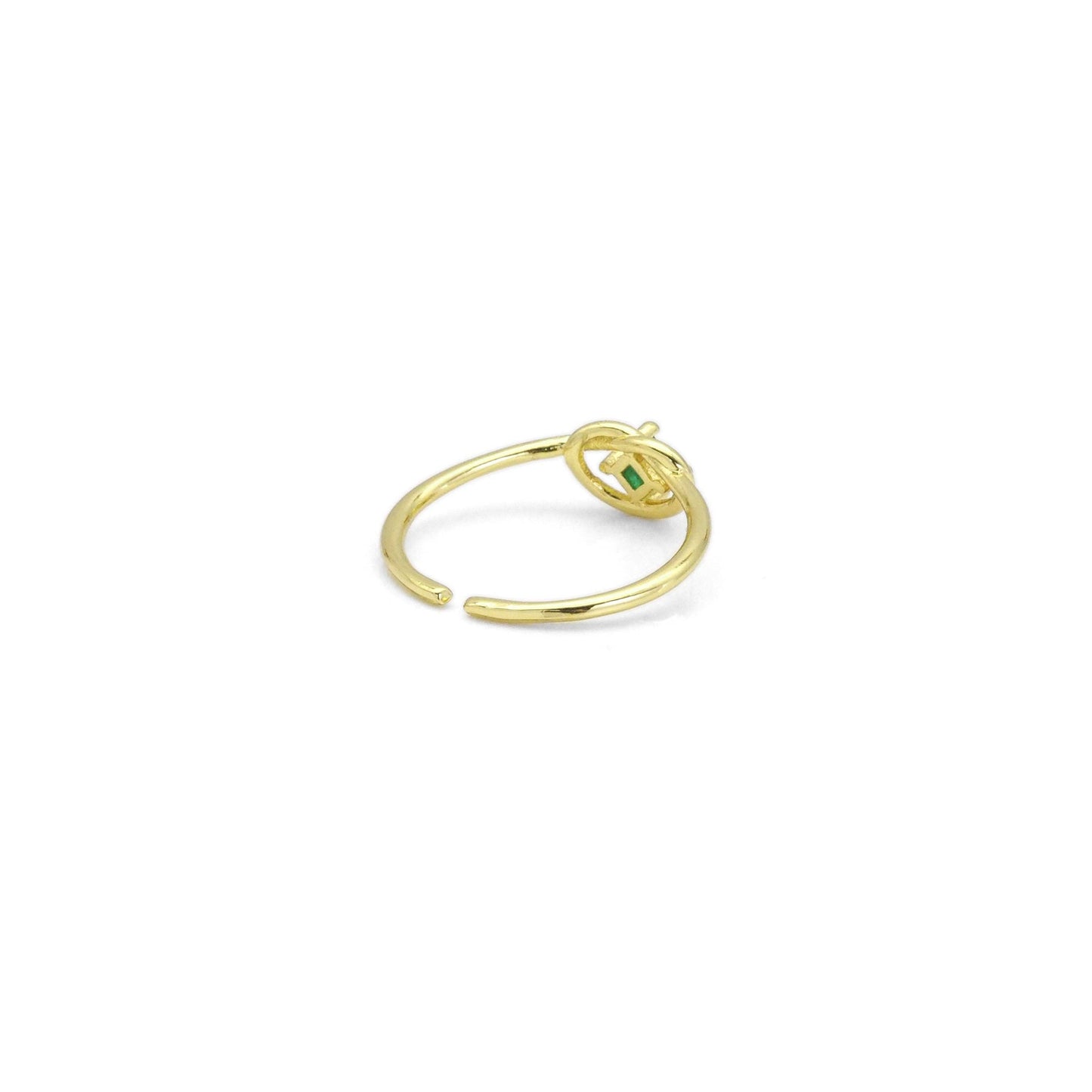 Gold Green CZ Knotted Heart Adjustable Ring, Sku#LK876