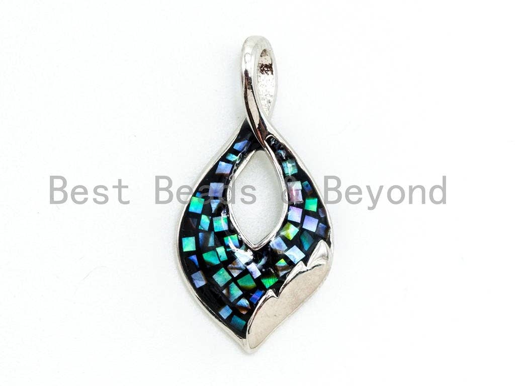 CZ  Micro Pave Abalone Teardrop Pendant, Abalone Cubic Zirconia Charm/Pendant Gold Silver plated, Jewelry Findings,12x24mm, sku#Z42