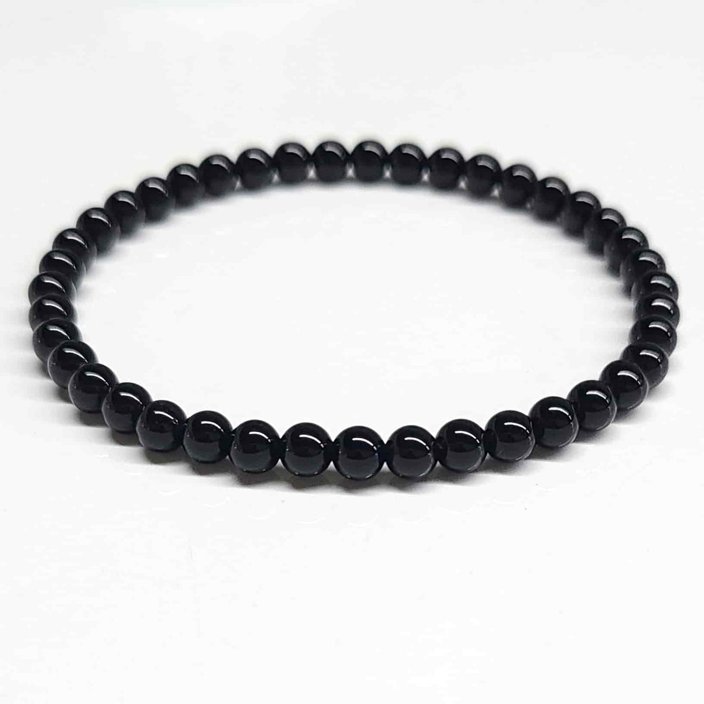 Black Tourmaline Round Bead Bracelet for Energy Filtering & Grounding