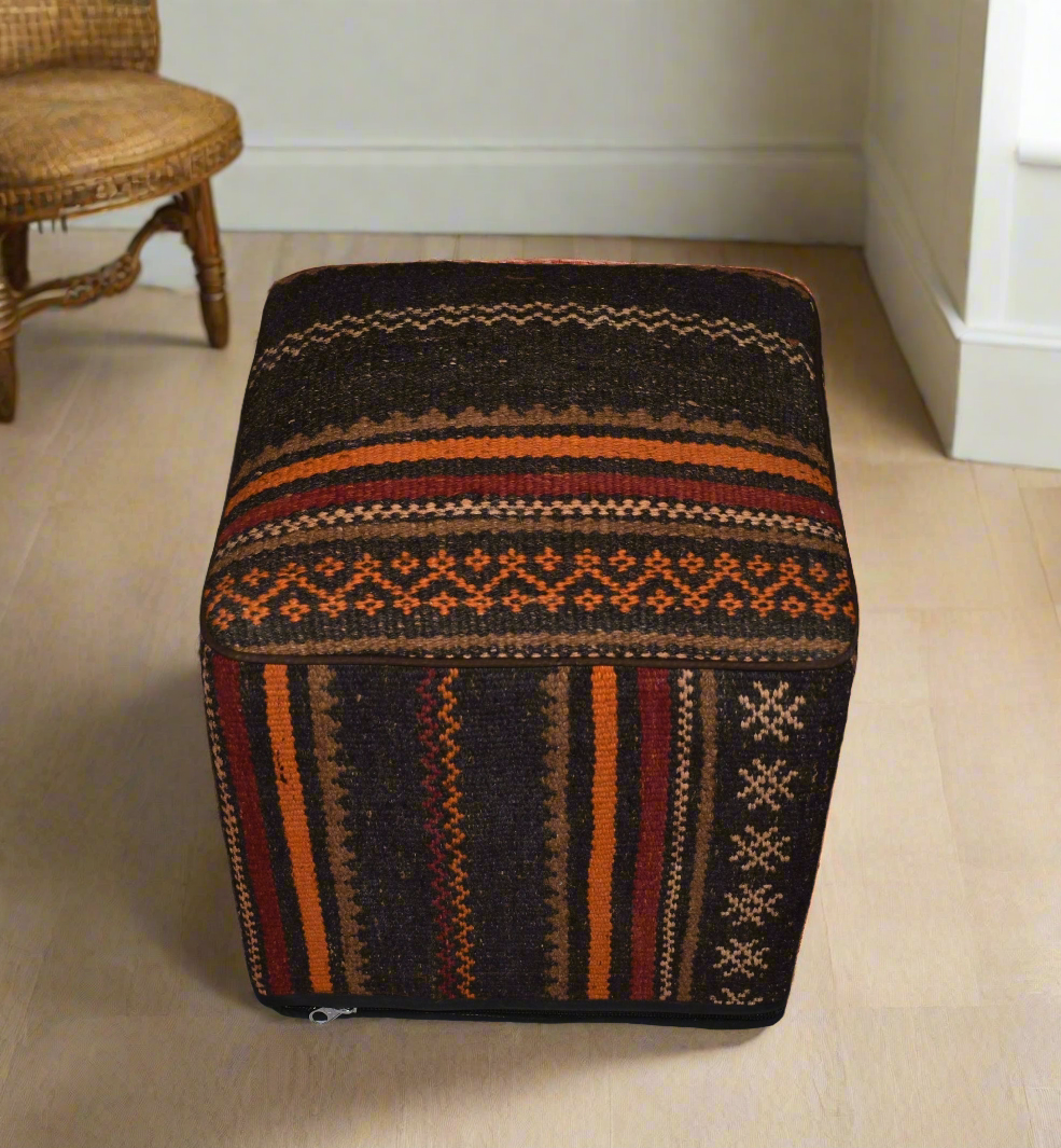 One of a Kind Kilim Rug Pouf Ottoman foot stool - #293