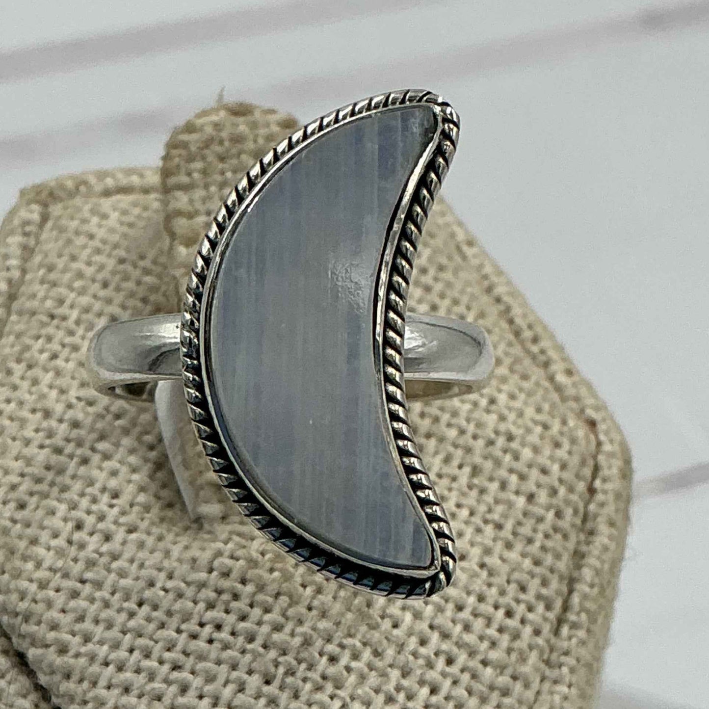 Sterling Silver Rainbow Moonstone Crescent Moon Ring – Size 8 – Intuition, Divine Feminine Energy & Emotional Balance