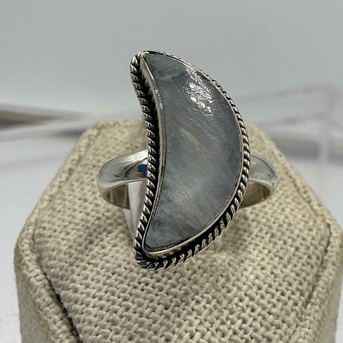 Sterling Silver Rainbow Moonstone Crescent Moon Ring – Size 8 – Intuition, Inner Guidance & New Beginnings