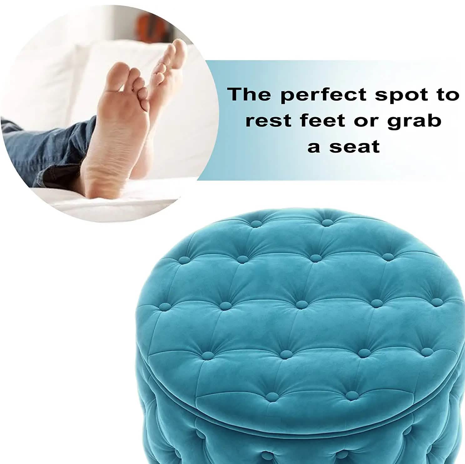 29.5" Tufted Velvet Round Ottoman Classic Button Living Room Footrest with Storage