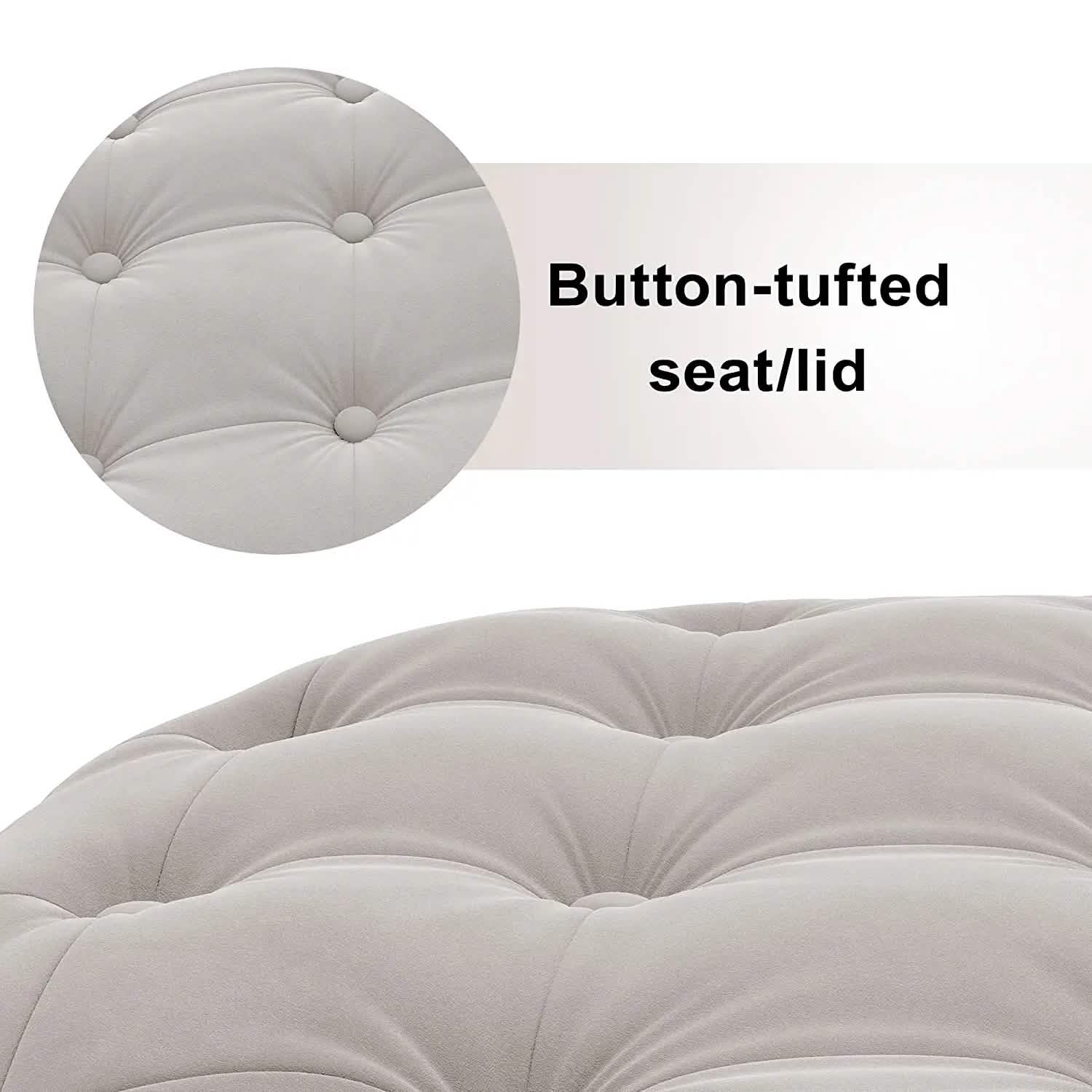 29.5" Tufted Velvet Round Ottoman Classic Button Living Room Footrest with Storage