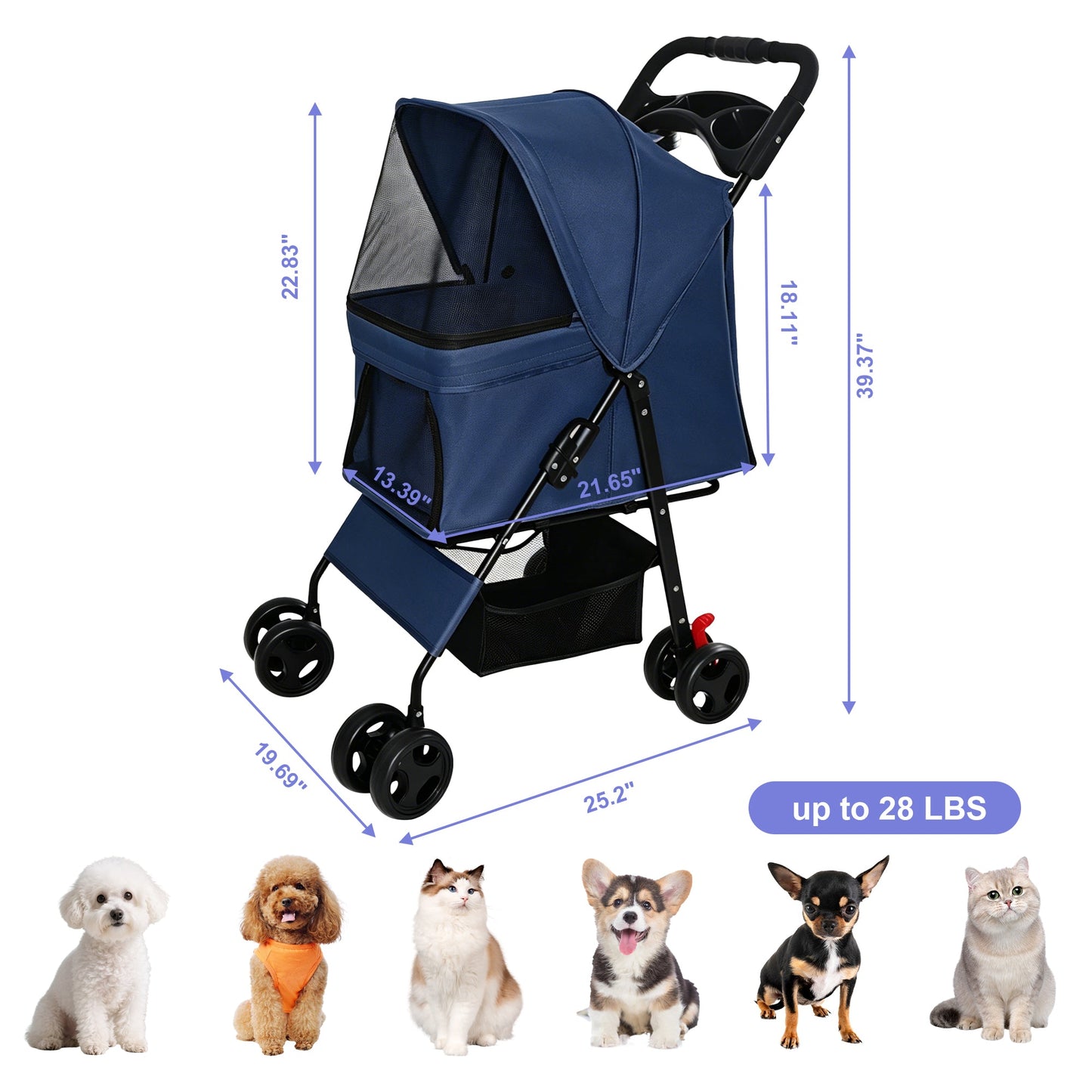 Foldable Pet Stroller for Small Dogs and Cats