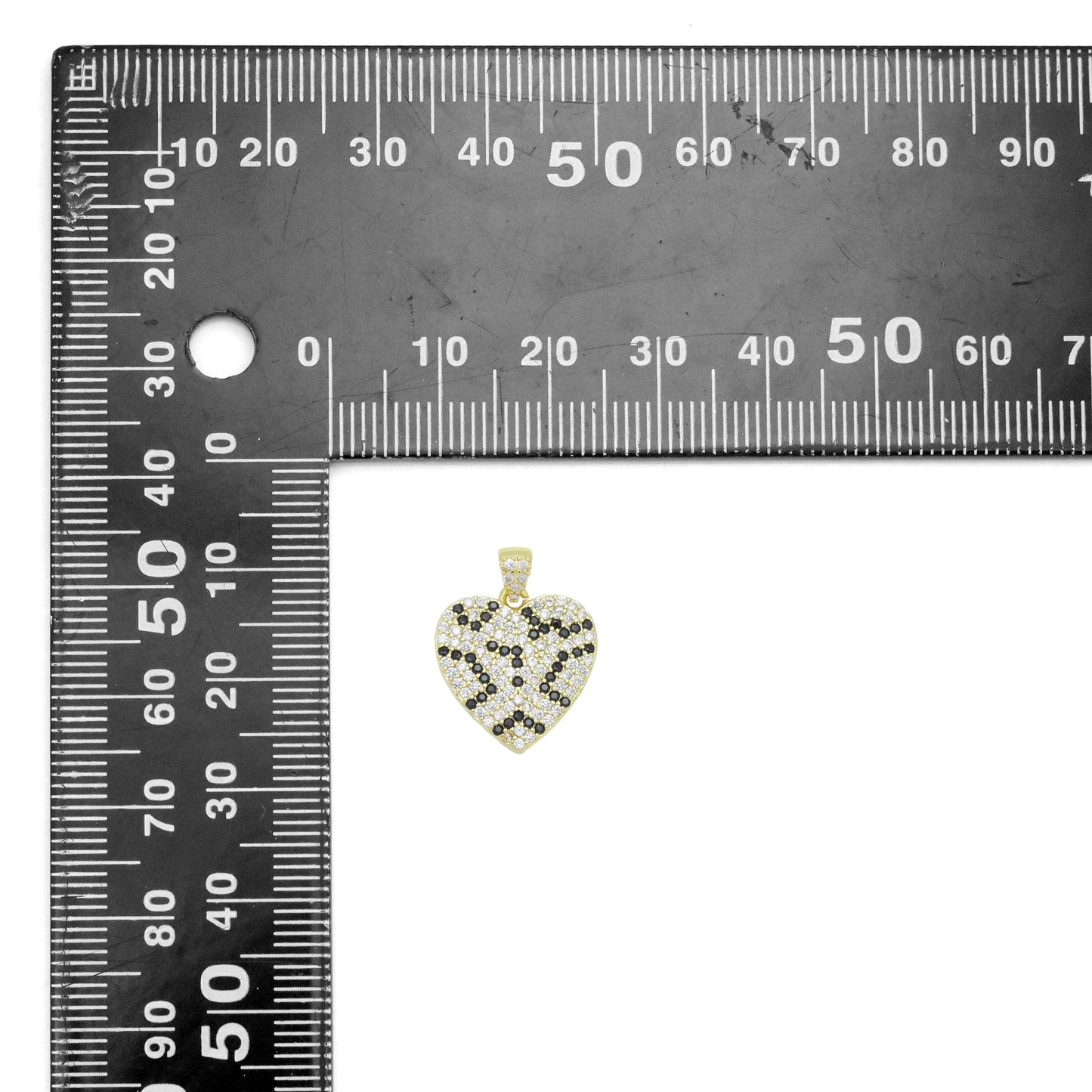 Gold Silver Black Print Heart Charm Pendant, Sku#A394