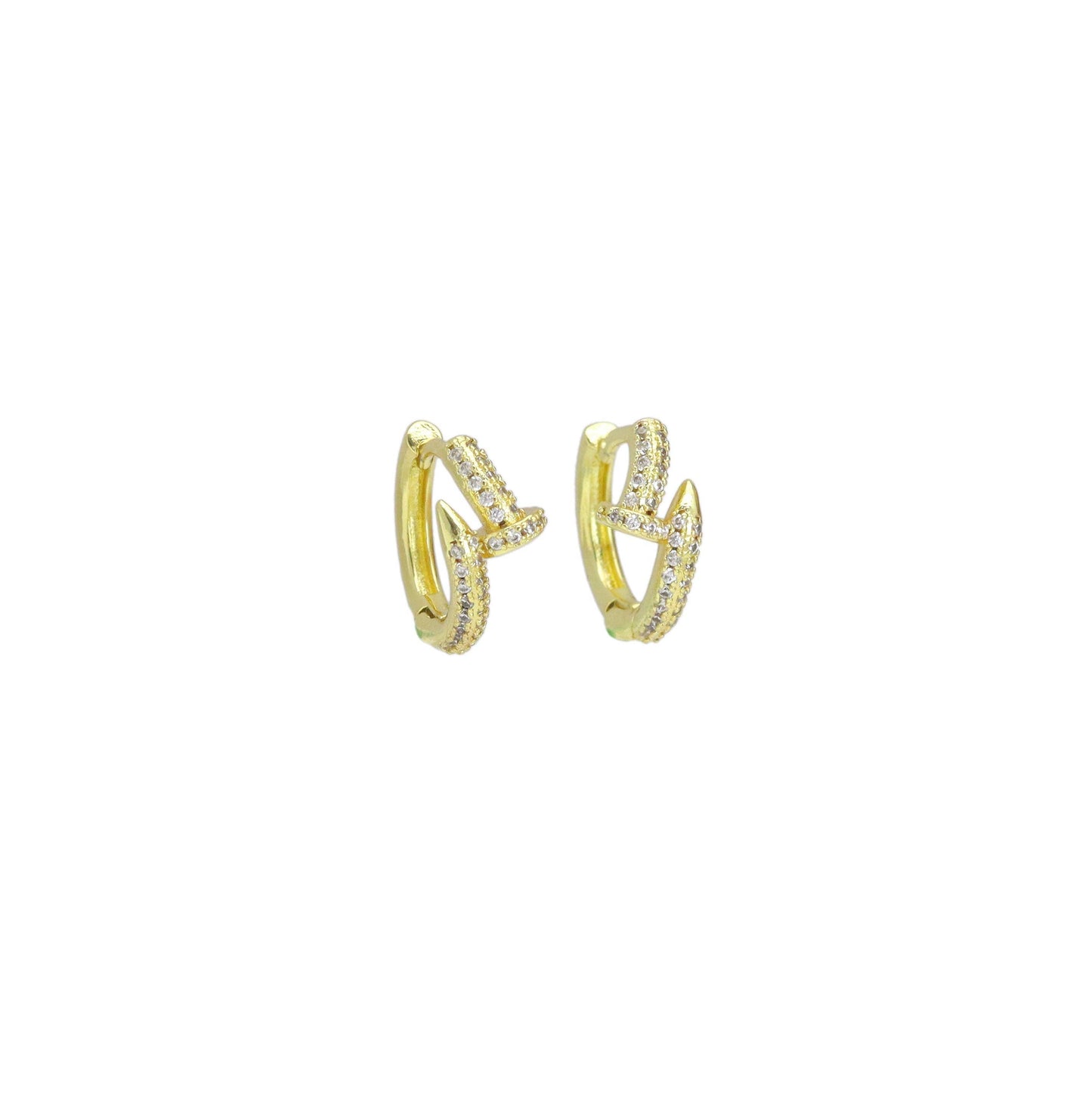 Clear CZ Gold Nail Small Hoop Earrings, Sku#LK1005
