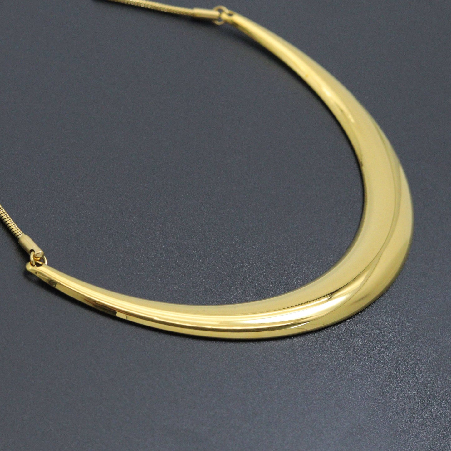 Bold Gold Cresent Moon Necklace, Sku#O127
