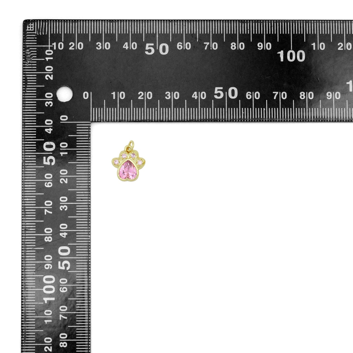 Clear Pink CZ Gold paw Charm Pendant, Sku#LK1080