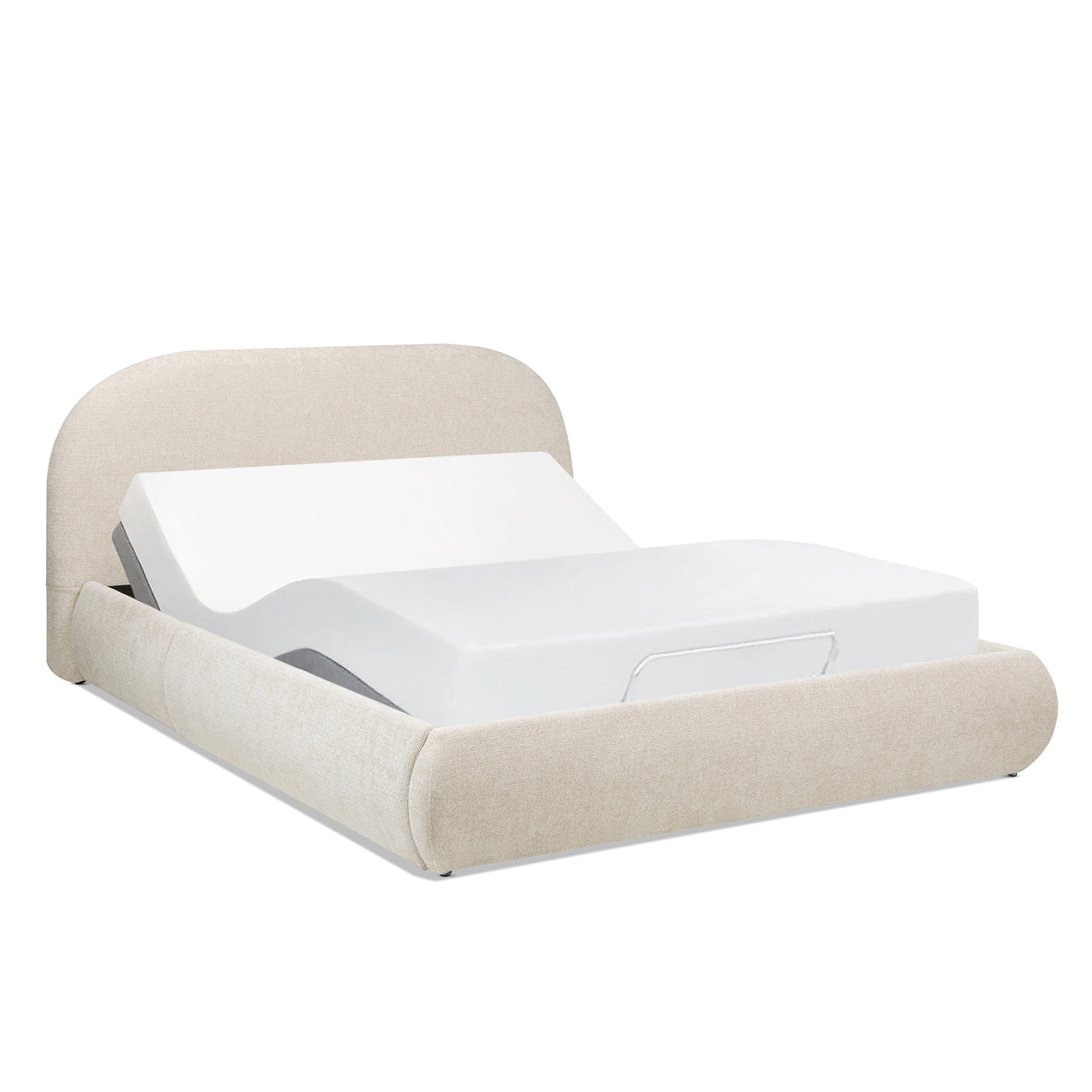 Archie Puffy Grounded Upholstered Platform Bed Queen, Oatmeal Light