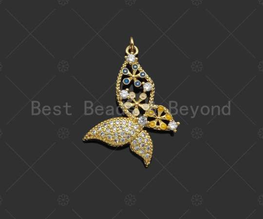 CZ Micro Pave Hollow Out Flower On Butterfly Shape Pendant/Charm,18K Dainty Gold Charm, Necklace Bracelet Charm Pendant,26x35mm,Sku#LK299