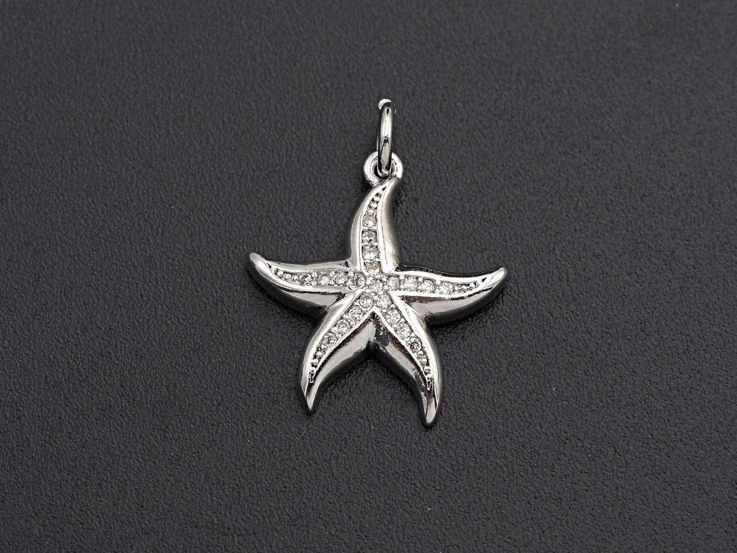 CZ Micro Pave Starfish Shaped Pendant/Charm, Cubic Zirconia Pendant Charm, 17x18mm,sku#Z575