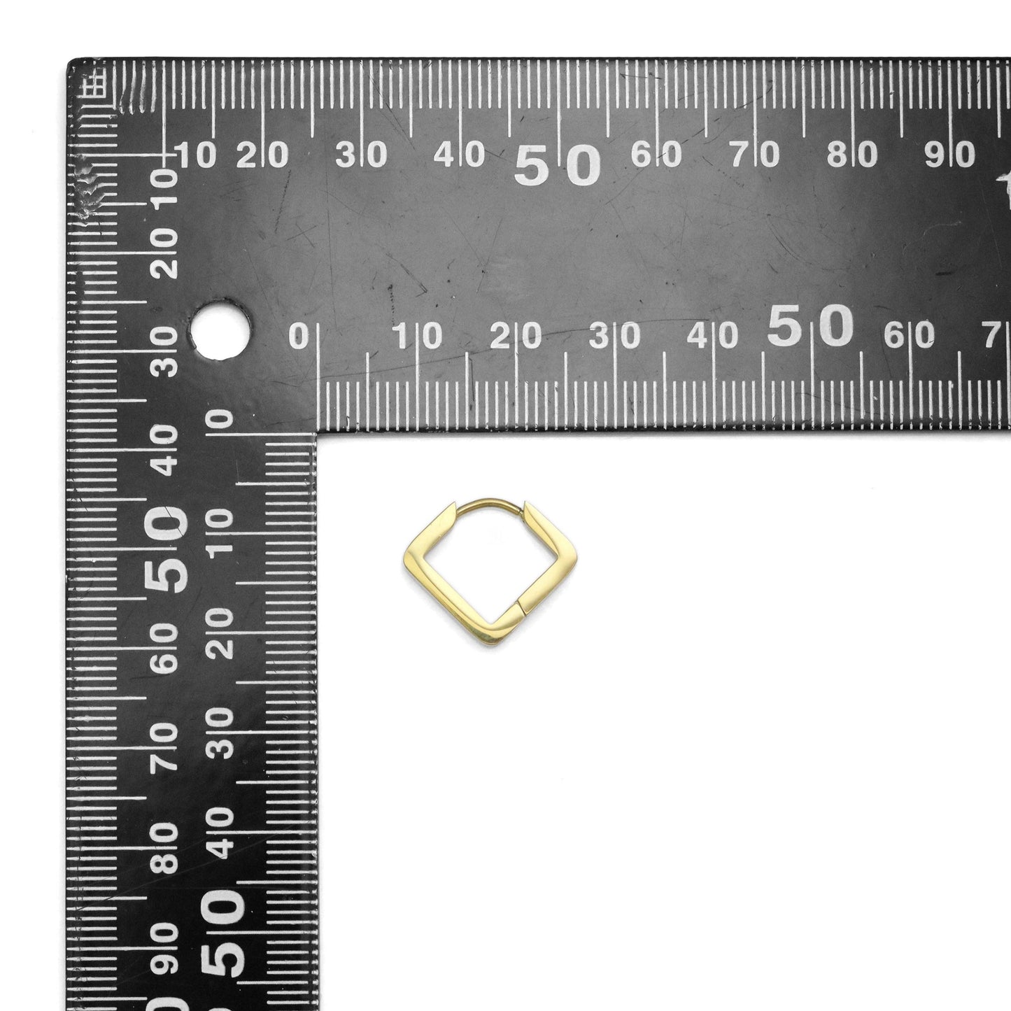 Gold Square Diamond Shape Geometry Huggie Earrings, Sku#A254