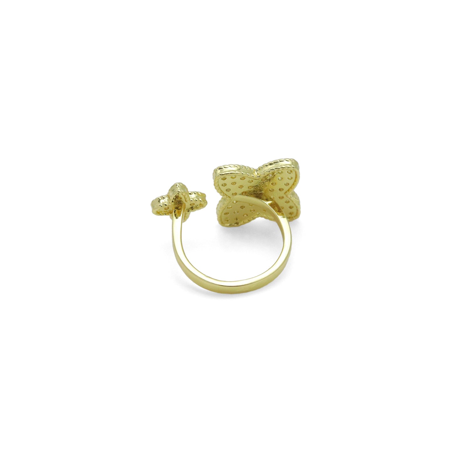 Gold Clear CZ Clover Statement Adjustable Ring, Sku#LK1008