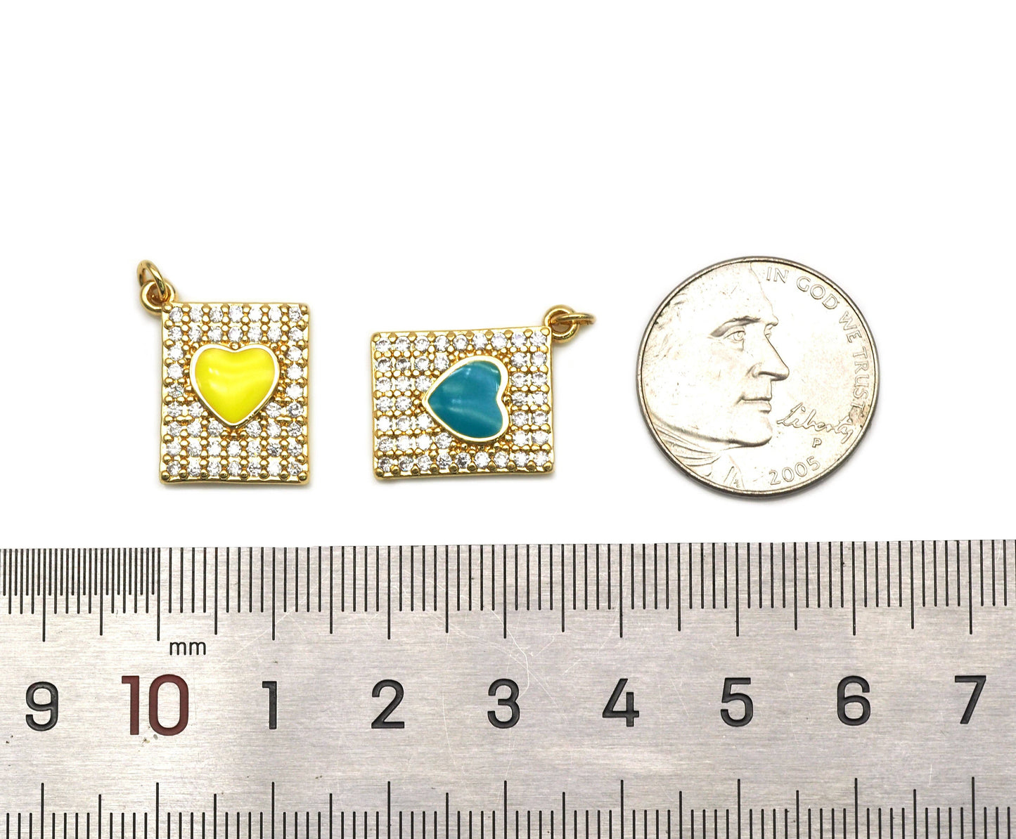 CZ Enamel Heart Charm, Sku#JL85
