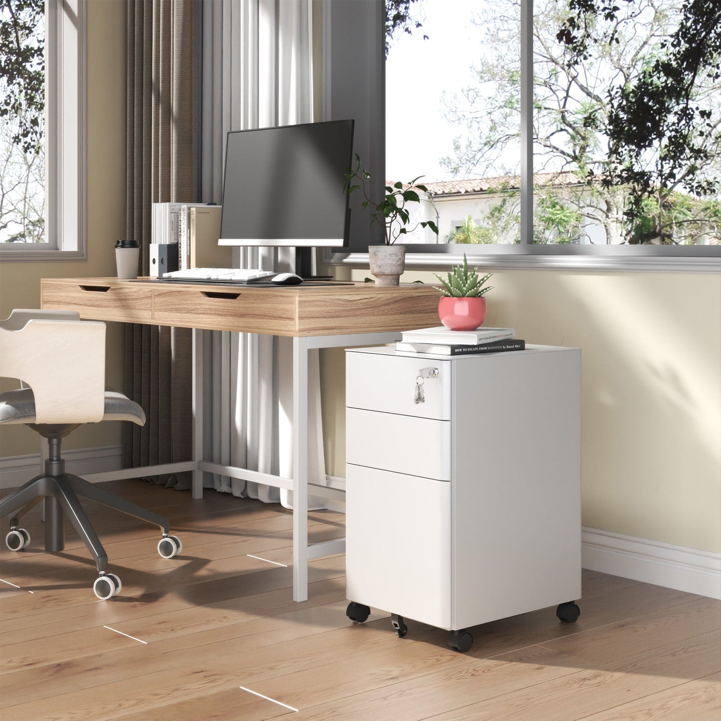 3-Drawer Mobile File Cabinet with Lock