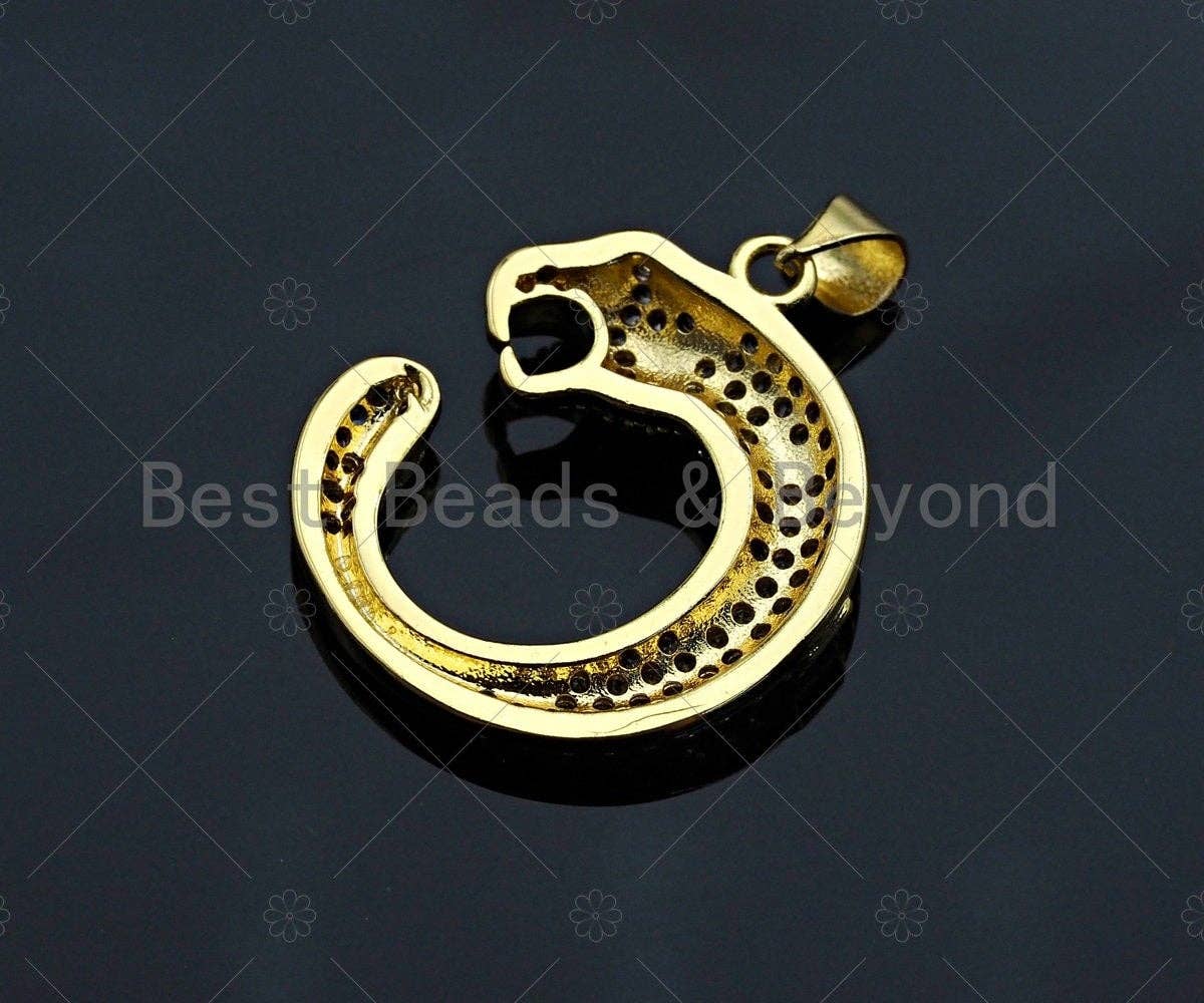 18K Gold Leopard Shape Pendant, Panther Charm, Animal Pave Pendant, 22x25mm, Sku#LK54