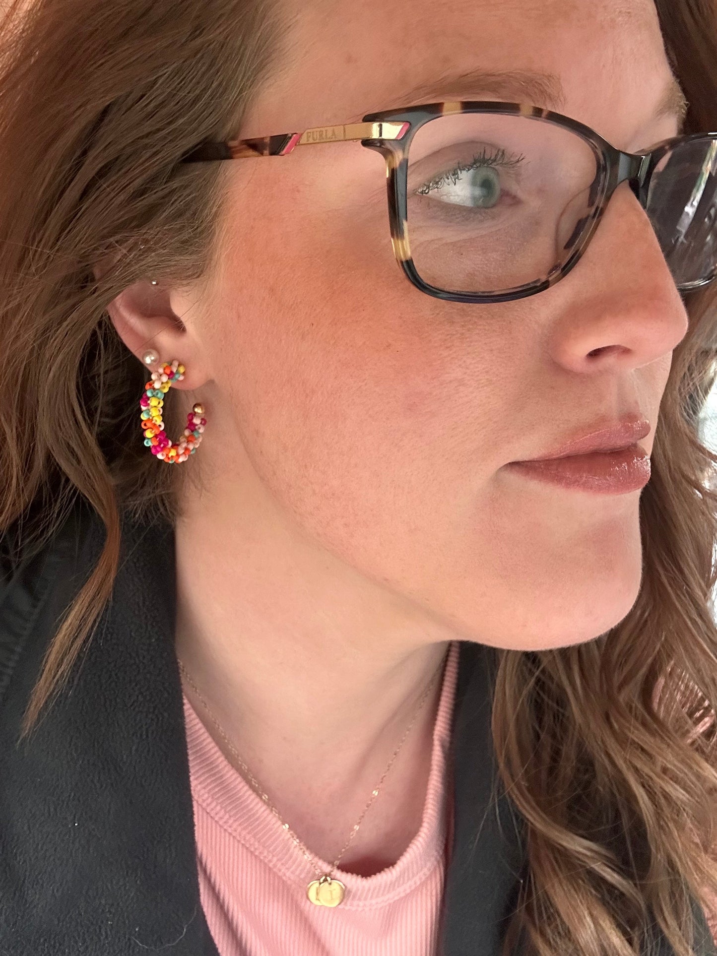 Beautiful Bright Beaded Hoop Earrings